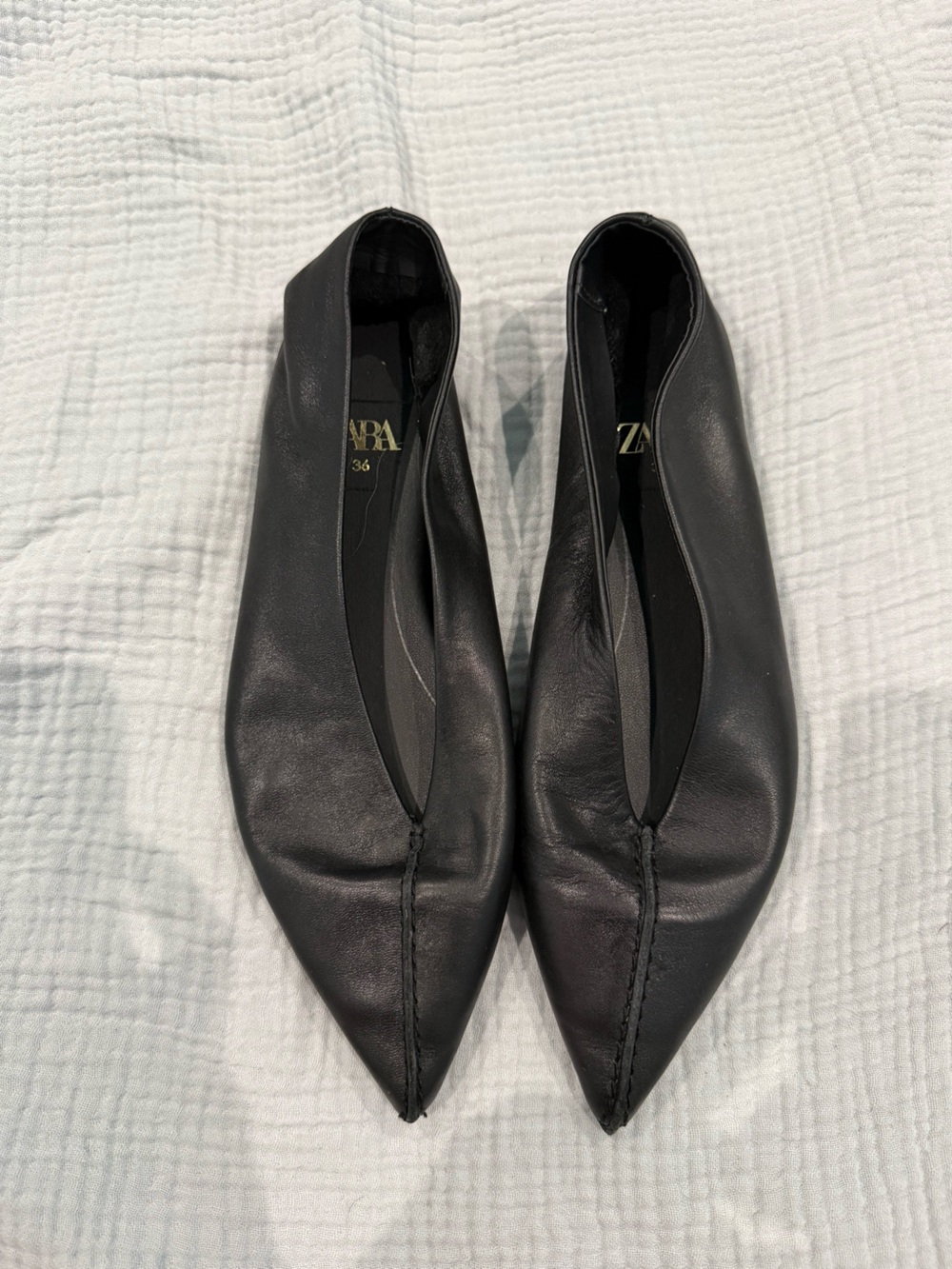 Zara Black Split-Toe Leather Ballet Flats